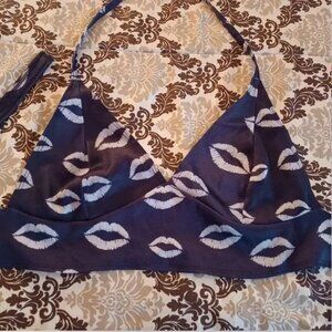 Brand New Vintage She-Devil Sexy Black And Grey Lips Design Halter Top Size Med